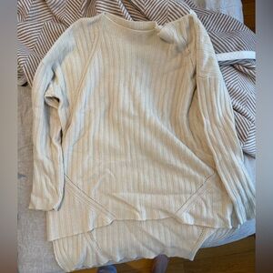 Cream Ribbed Women's Cashmere Sweater